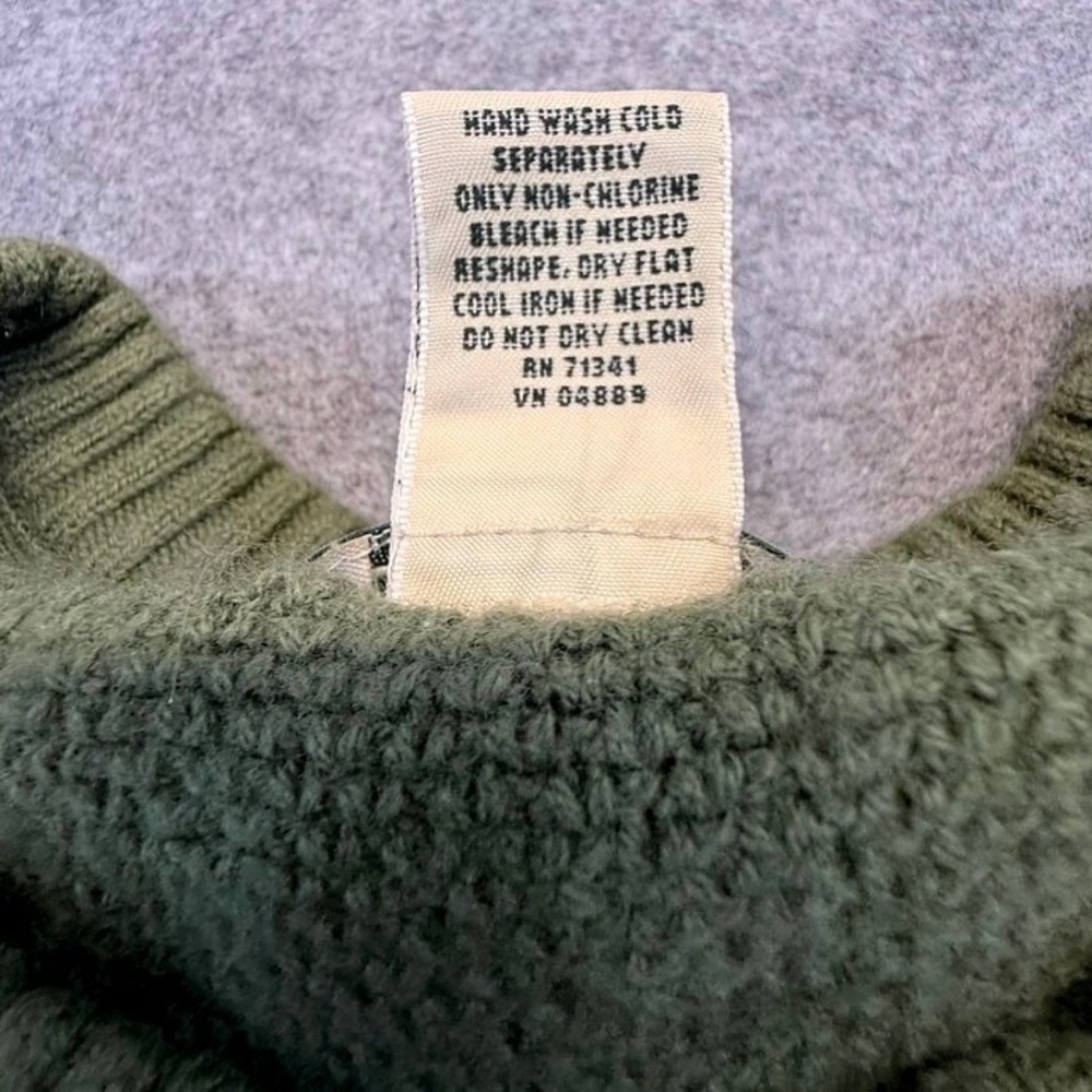 LL Bean Mens Olive Green Wool Blend Waffle Crewneck Sweater L Chunky Heritage - Picture 5 of 6